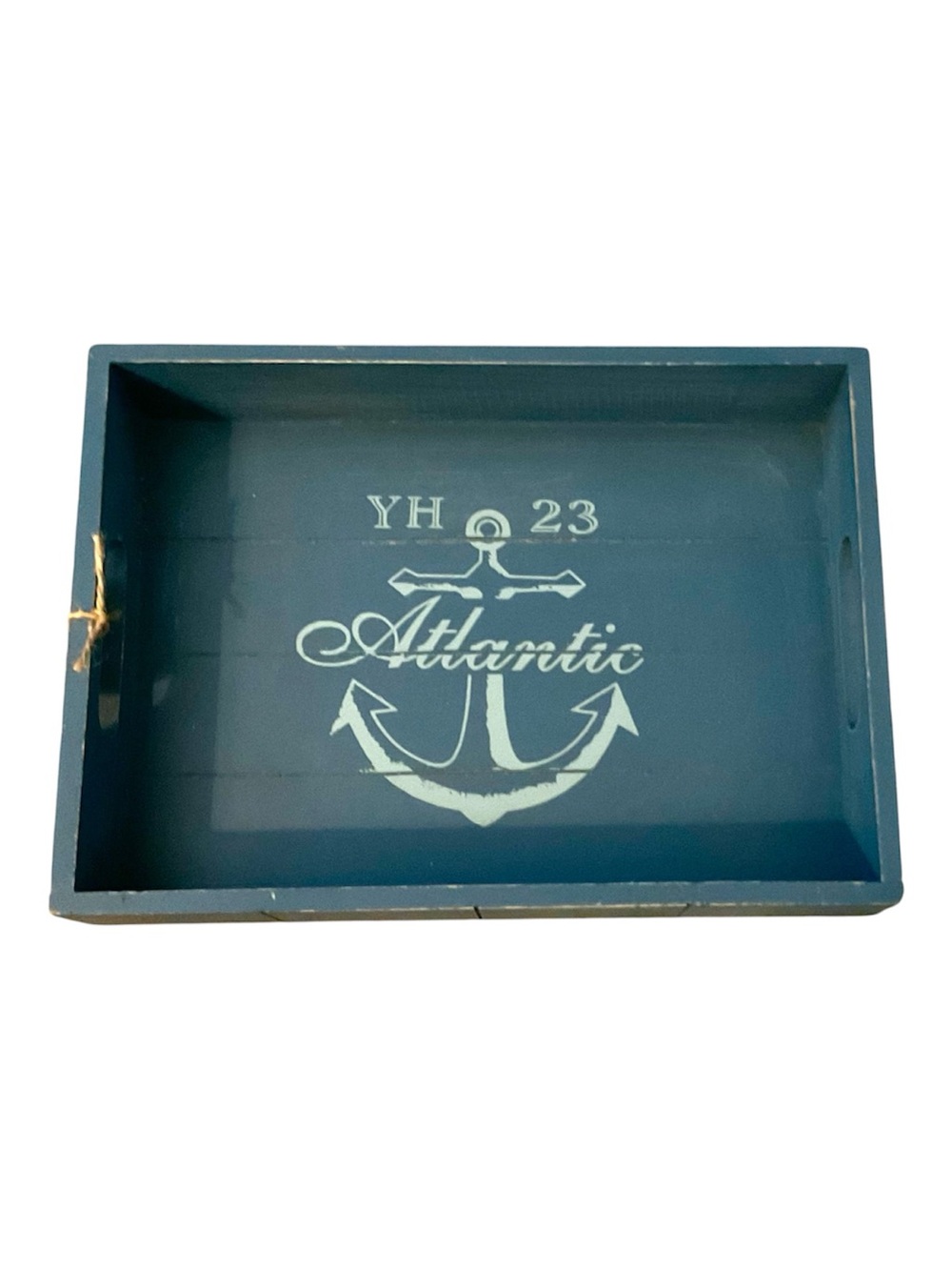 Atlantic Anchor Decorative Distressed WoodenTray in Navy and Light Blue